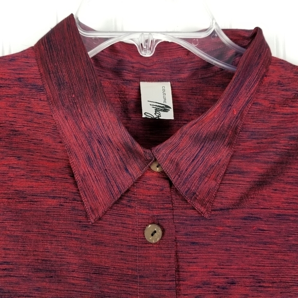 Couture Mazzaro Womens Button Blouse Jacket Red Black Sheen Size Large Vintage - Picture 2 of 7